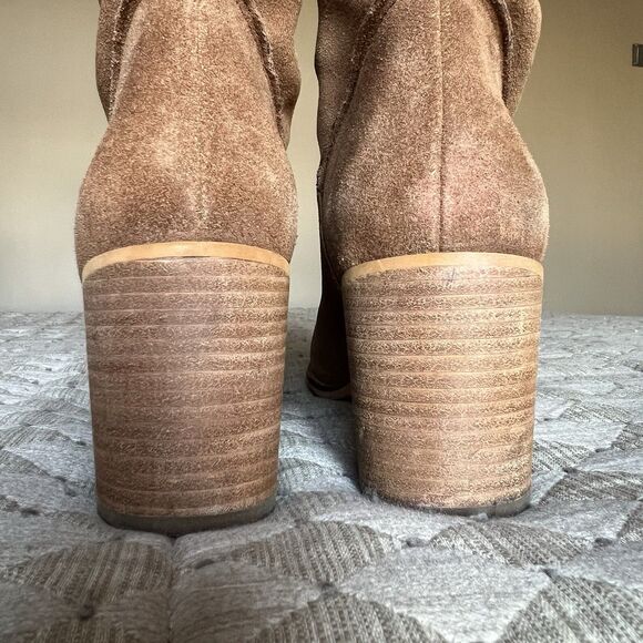 Frye & Co Phoebe Camel Suede Slouch Block Heel Tall Boots Women 11 M Classic - Picture 9 of 16